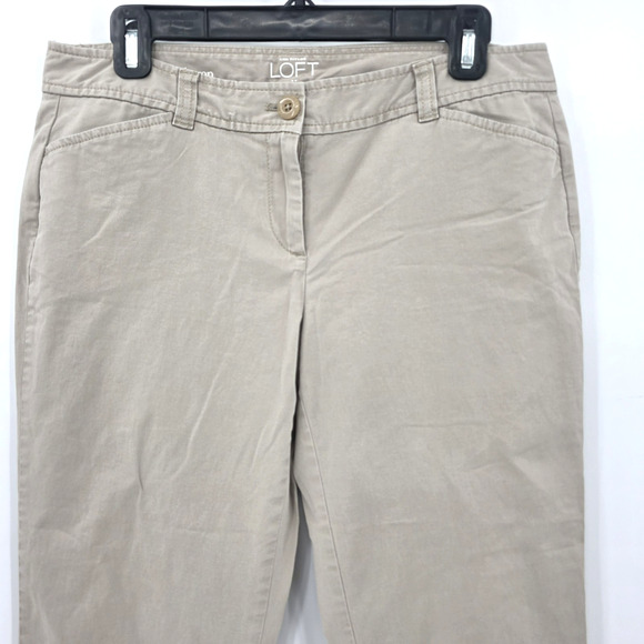 Ann Taylor Loft Women's Petite 8P Original Crop Tan Pants Button Accent - Picture 2 of 13